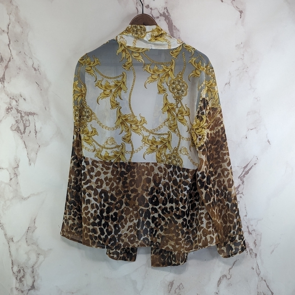 Chicos Ruana Womens Medium Wrap Cardigan Topper Blouson Leopard Link Chain - Picture 5 of 10